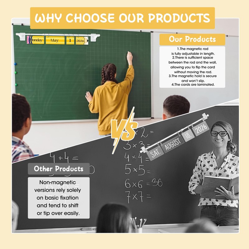 Eshwb Pencil Magnetic Flip Calendar for Classroom, with Rod for