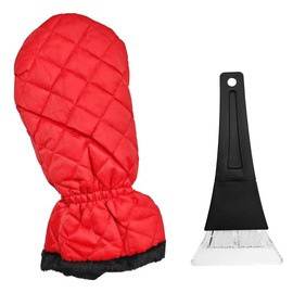 KITUREK Car Ice Scraper with Glove, Anti-Scratch Warm WITT, Car Windshield Frost Quickly Removal Tool, Comfortable Waterproof & Windproof Snow Scraper for Cars, Trucks, SUVs (Red)