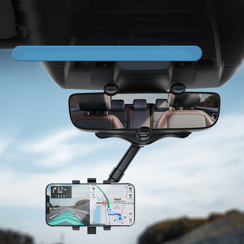 Car Rearview Mirror Phone Holder Adjustable 360 Degrees Rotation Multifunctional