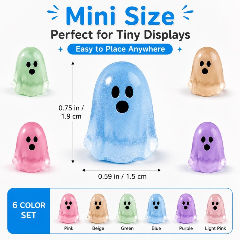 Jidkhfk 60Pcs Mini Resin Halloween Ghost Decorations Glow in the