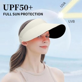 Fjquamitix UPF 50+ Sun Visors for Women, Cooling Technology Breathable Wide Brim Hat, Adjustable Golf Sun Hat for Outdoor Sports Tennis, Fishing, Running (UK, Alpha, S, L, Off-White(one Size))