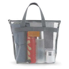 Molain Portable Shower Bag, Mesh Carry Bag with Zip, Multifunctional Beach Bag, Quick-Drying Foldable Bag, Shower Bag for Gym, Shower Room, Beach, gray