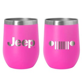 Jeep Insulated Wine Tumbler 12 oz - Double Wall Stainless Steel Thermal Tumbler with Copper Vacuum Insulation, Push-On Lid (Pink)