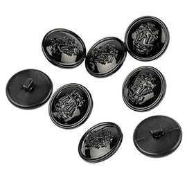 Mibo 8pcs Nylon Resin Military Look Shank Button with Initialized Emblem - 36L(22mm) - Black Sprayed Shiny