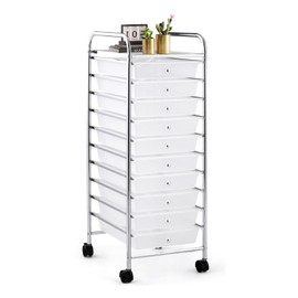 SILKYDRY 10 Drawer Rolling Storage Cart, Organization Cart with Drawers for Craft Makeup Paper Tool Art Supply, Versatile Utility Cart on Wheels for Home Office Classroom School (Clear)