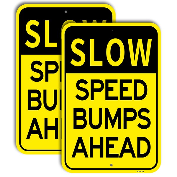 Speed Bumps Ahead Sign 2 Pack, Slow Down Sign, 18