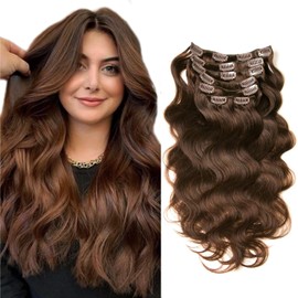Clip in Hair Extensions 7pcs 70g Clip in Hair Extensions Human Hair Body Wave Hair Extensions Clip Ins for Women (2# Dark Brown, 20Inch)