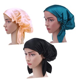 Baluue Women Night Hat Shower Cap Satin Hair Cap Sleeping Cap Silk Turban Beanies Hair Silk Bonnet Satin Bonnet Cap Silk Scarf for Hair Sleeping Silky Scrunchies for Women Caps Head Pink