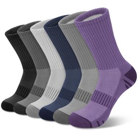 YSense 6 Pairs Crew Athletic Socks for Women, Hiking Running Cushioned Long Cotton Casual Socks, Womens Mens High Arch Support Compression Calf Stockings for Gym Workout Outdoor Sports