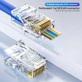 RJ45 Pasar a través del conector EZ, conector Cat5e, extremos RJ45 con chapado en oro, conectores Ethernet, enchufe de red UTP para cable estándar (100 piezas)