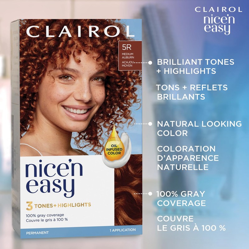 Clairol Nice'n Easy Permanent Hair Dye, 5R Medium Auburn Hair