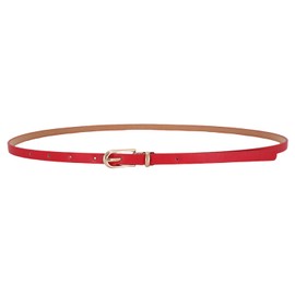 LECTNORE Women Skinny Leather Belt for Dresses Thin Waist Belt with Metal Buckle for Jeans Dress Pants(Red)