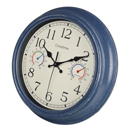 Outdoor Clock with Thermometer and Hygrometer Combo, Rustic Vintage Waterproof Indoor Outdoor Wall Clocks for Patio Pool Garden Home Decor- 12 Inch Blue