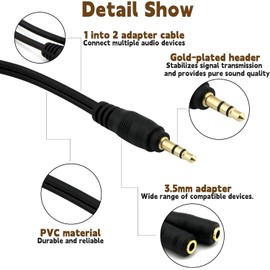 DCNETWORK 2-Pack Headphone Aux Splitter, 3.5mm 2 Female to 1 Male Audio Splitter Stereo Dual Headphone Adapter Compatible Headset Tablet Smartphone MP3 Player & More