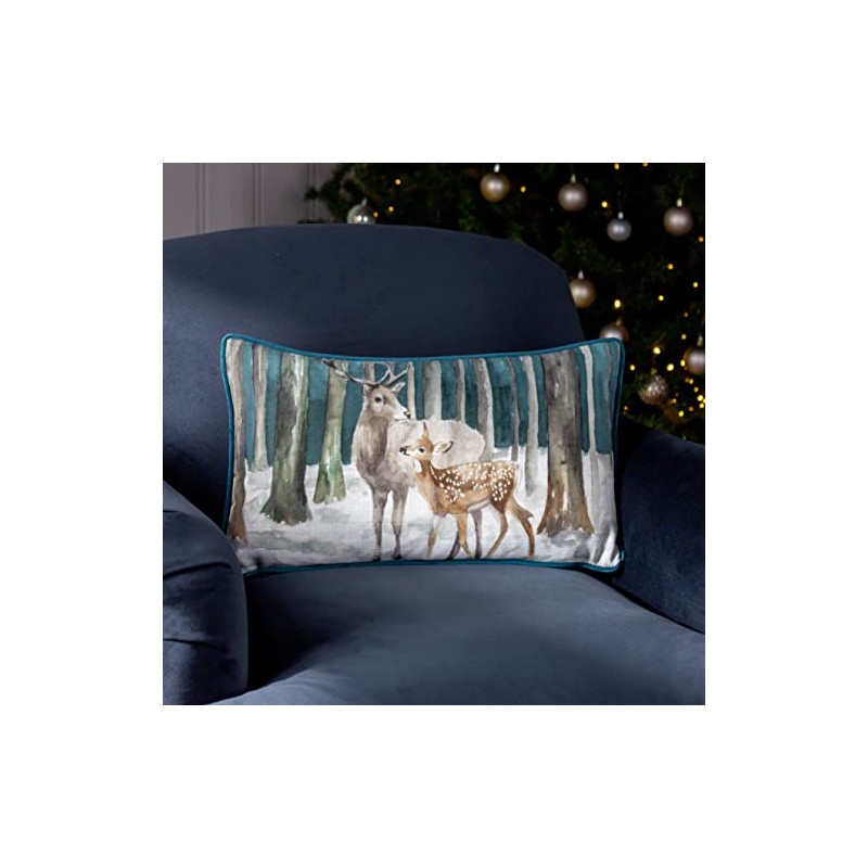 Evans Lichfield Stag Scene Cushion Cover, Teal, 30 x 50cm