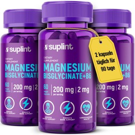 Magnesium Bisglycinate 200mg - Mit Vitamin B6 für bessere Aufnahme - Hochdosiert & Laborgeprüft - Magnesium Komplex Tabletten - Vegan, Ohne Zusatzstoffe - 3x60 Kapseln für 3 Monaten