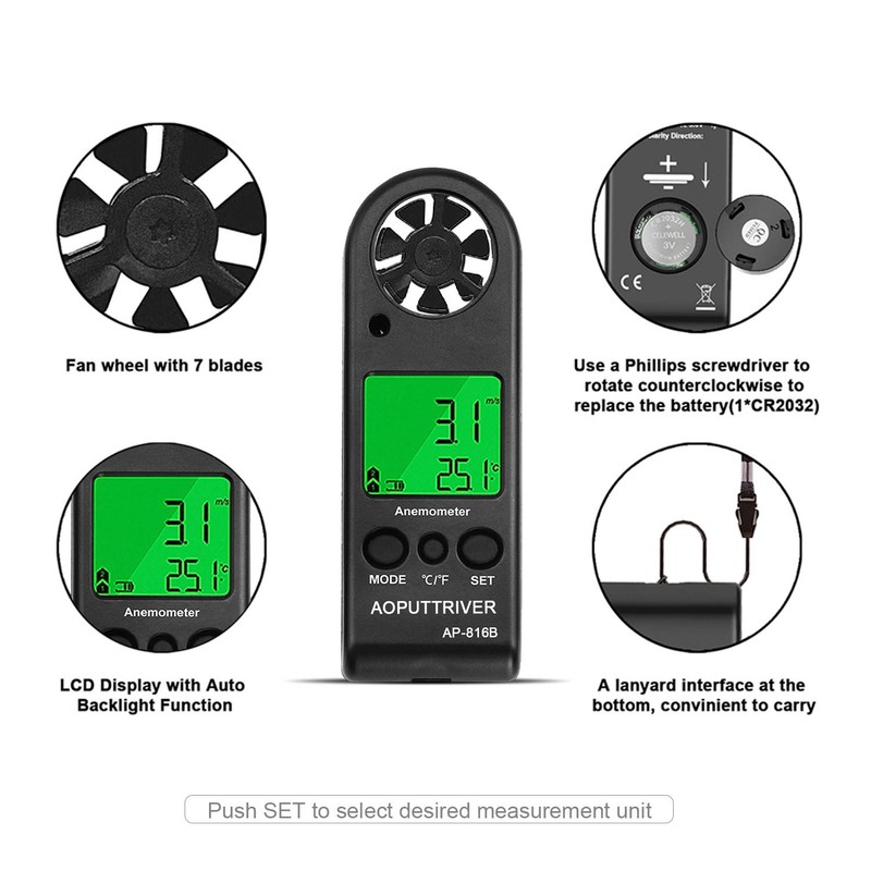 Digital Anemometer Handheld Wind Speed Meter for Measuring Wind Speed,