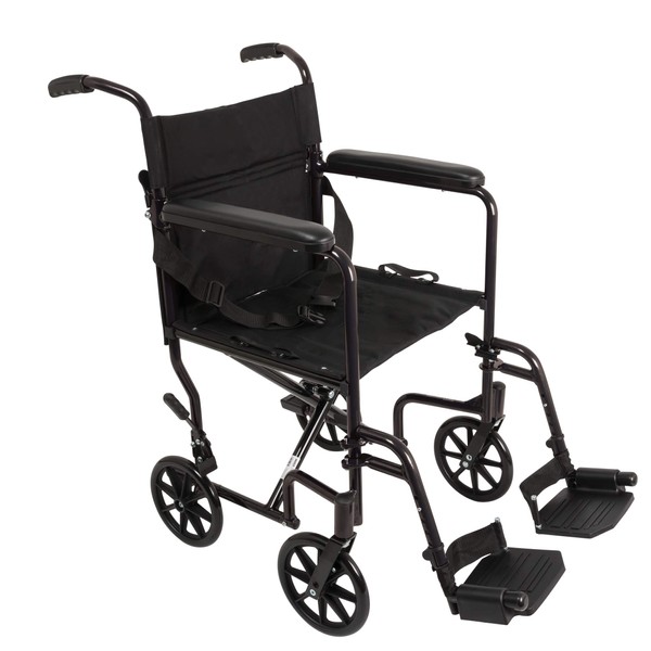 ProBasics Aluminum Transport Wheelchair - 19" Seat Wheel Chair Transport Chair - Black