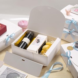 Yocdunm 10 Pack Gift Boxes with Lids 27x20x8CM Large Black Cardboard Gift Box,Gift Box for Presents Bridesmaid Proposal Box with Ribbon for Wedding Birthday Christmas Party Present