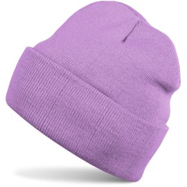 styleBREAKER 04024030 Children's Knitted Beanie Hat with Wide Brim, Fine Knit Hat, Double Knit, Children's Hat 2-5 Years, lilac