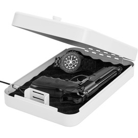 Arvilon Small Gun Safe for Handgun with Combination Lock, Pistols safe, 9.4"x 6.6" x1.8" Portable Hand Gun Safe Lock Box for Vehicle, Home, Travel, White