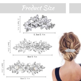 Elegante Haarspangen für Damen Mädchen, 3 Stück Blatt Braut-Haarspangen, Strass Haarspangen Barrettes, Glitzernde/Mode/Exquisite, für Hochzeiten/Partys/Abendpartys/Frauen/Tanz/Alltag
