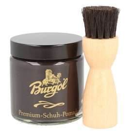 Shoe Care Set with Shoe Pomade Dark Brown and Jar Brush, dark brown