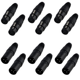 Husalsea 12 Pieces XLR Connector, XLR 3-Pin Male/Female Microphone Cable Connectors, 6 Male and 6 Female, XLR Plugs and Sockets (Black)