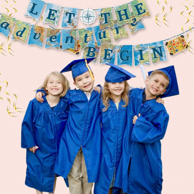 TSHAOUN 3 Pieces Bon Voyage Party Decorations World Map Pennant