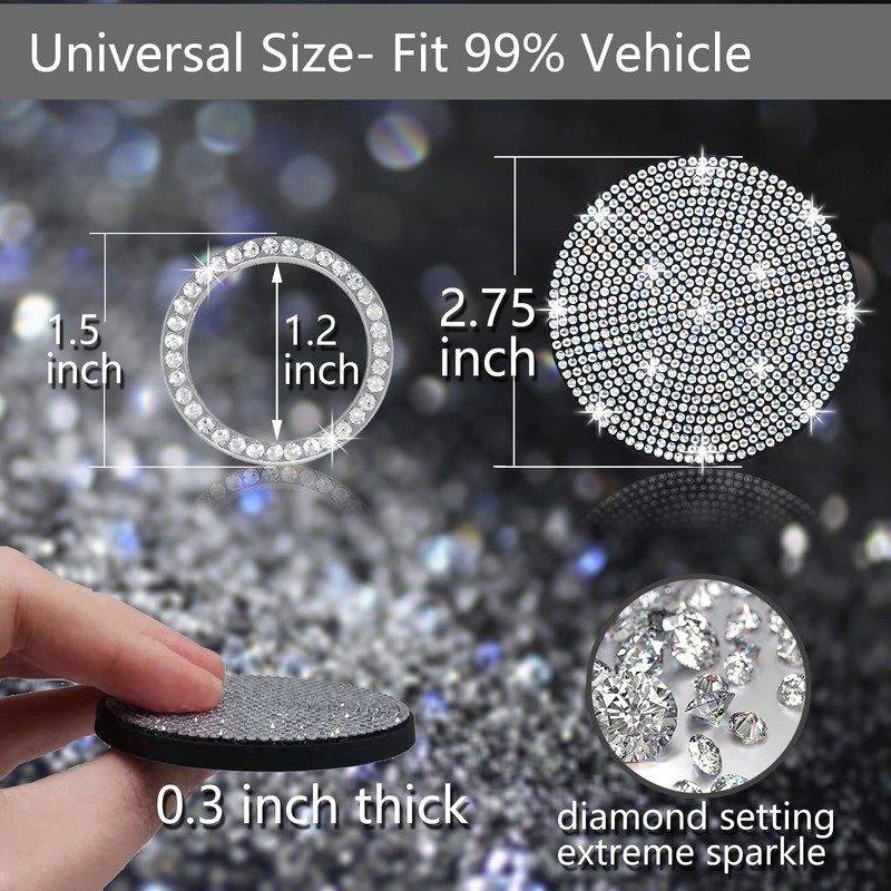 2pcs Bling Car Cup Holder Coasters & 2pcs Push Start