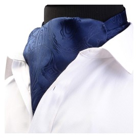 Gusleson Men's Navy Blue Cravat Self Tie Paisley Jacquard Woven Floral Ascot (UK0602-02)