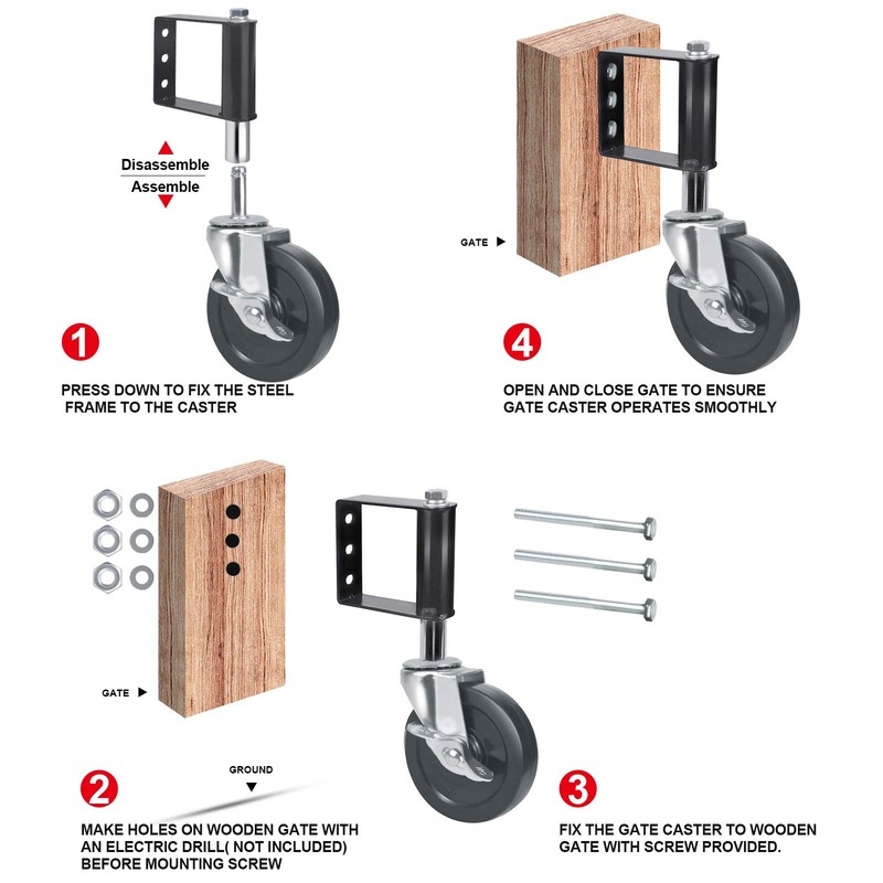 Ronlap Gate Wheels for Wooden Gate, Gate Caster Wheel Spring
