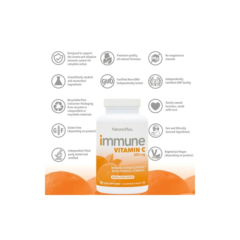 NaturesPlus Immune Chewable Vitamin C 500mg - Tasty Citrus Flavour