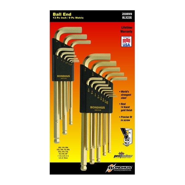 BONDHUS Hex Wrench Set, Multi-Pack, 22 Pieces (BLX9MG: 1.5, 2,
