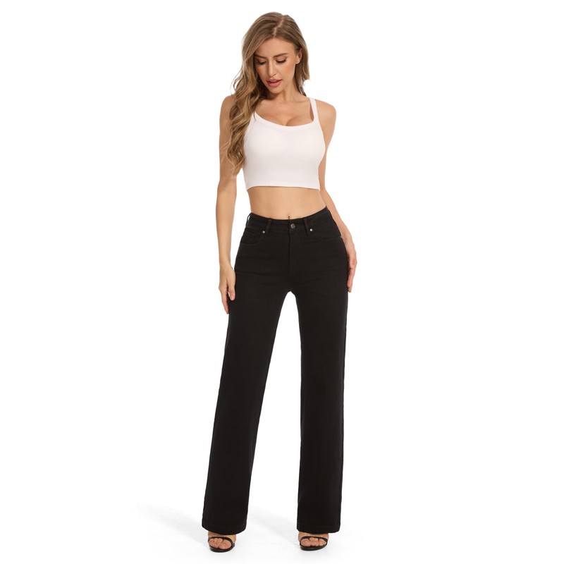 FLYING BANANA Women's High Waisted Wide Leg Baggy Stretch Denim