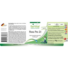 Fairvital Flora Pro 21 - Bacterial Culture Complex - 120 Time-Delayed Capsules - 21 Bacterial Strains - 20 Billion Colony-Forming Units - Quality Tested and High Dose - Made in Germany