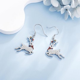 Reindeer Earrings S925 Sterling Silver Zirconia Reindeer Reindeer Dangle Earrings Christmas Reindeer Jewellery for Women