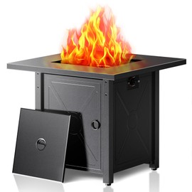 Electactic 28 Inch Propane Fire Pit Table, 3-in-1 Multi-Use 50,000 BTU Square Gas Fire Pit with Lid & Lava Rock, Steel Tabletop, Adjustable Flame, for Patio, Backyard, Deck, Outdoor Gatherings