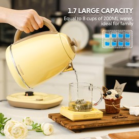 BUYDEEM K740 Electric Kettle with Temperature Control, 12H Keep Warm, Quick Boil, Stainless Steel Hot Water Boiler for Tea Coffee Milk, 1.7L, Mellow Yellow