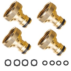 iBamso Brass Hose Connector, 3/4 Inch Garden Hose Quick Coupling Adapter, Female Thread Garden Hose Tap Connector (Pack of 4)