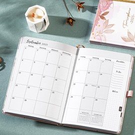 Calendar 2025 - A5 Diary 2025 from January to December, Weekly Planner 2025, Calendar 2025, Book Calendar with Inner Pocket, Elastic Closure, 21.3 x 14.7 cm - Pink