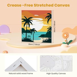 Qukle Framed Paint by Numbers Sunset, 4Pack Landscape Paint by Numbers Adults, Paint by Numbers Kits on Canvas DIY Oil Painting Acrylic with All Tools for Home Decor20x20cm