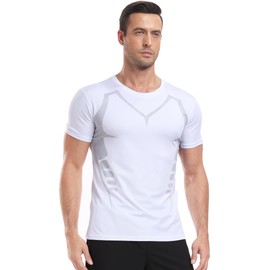 TEEPIRE 2 Pack Workout Shirts for Men, Quick Dry Athletic Gym Active T Shirt for Running, Breathable Outdoor Training Shirts White