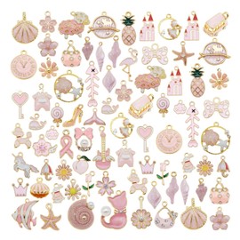 Grace Angie 60pcs(30PAIRS) Assorted Gold Plated Enamel Dainty Dangle Pendants Charms Bulk for Earrings Jewelry Making Necklace Bracelet Craft Findings (Pink Theme)