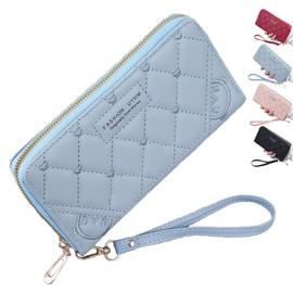 LHLZNB Purses for Girl, Ladies Wallet with Wrist Strap, Women’s Leather Purse with Exterior Zipper & Coin Pocket - Multi Card Slot Organizer for Travel, Weddings, Christmas Gifts, Prom Nights (Blue)