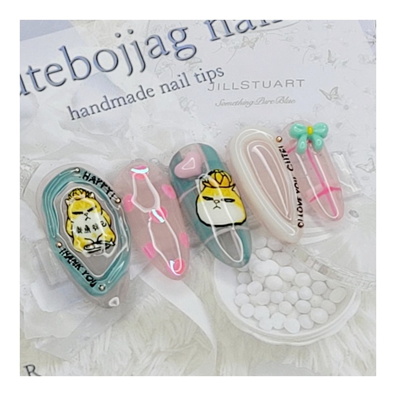 Grumpy cat handmade nail tips - Almond M / 심술냥이