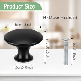 BREANIFULL Pack of 24 Cabinet Knobs, Matte Black Drawer Knobs, Round Drawer Knobs, Mushroom Drawer Knobs, 30 mm Chest of Drawers Knobs, Round Tip with Mounting Screws, for Furniture Chest of Drawers