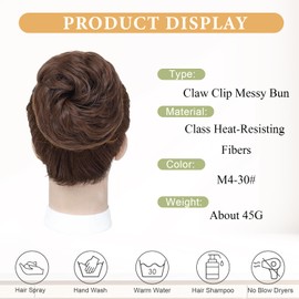Purplelf Messy Bun Hair Piece, Claw Clip Bun Hair Pieces for women, Curly Fake Buns Tousled Updo Hairs Extensions for Daily Wear and Special Occasions (M4/30#, 1 Count)