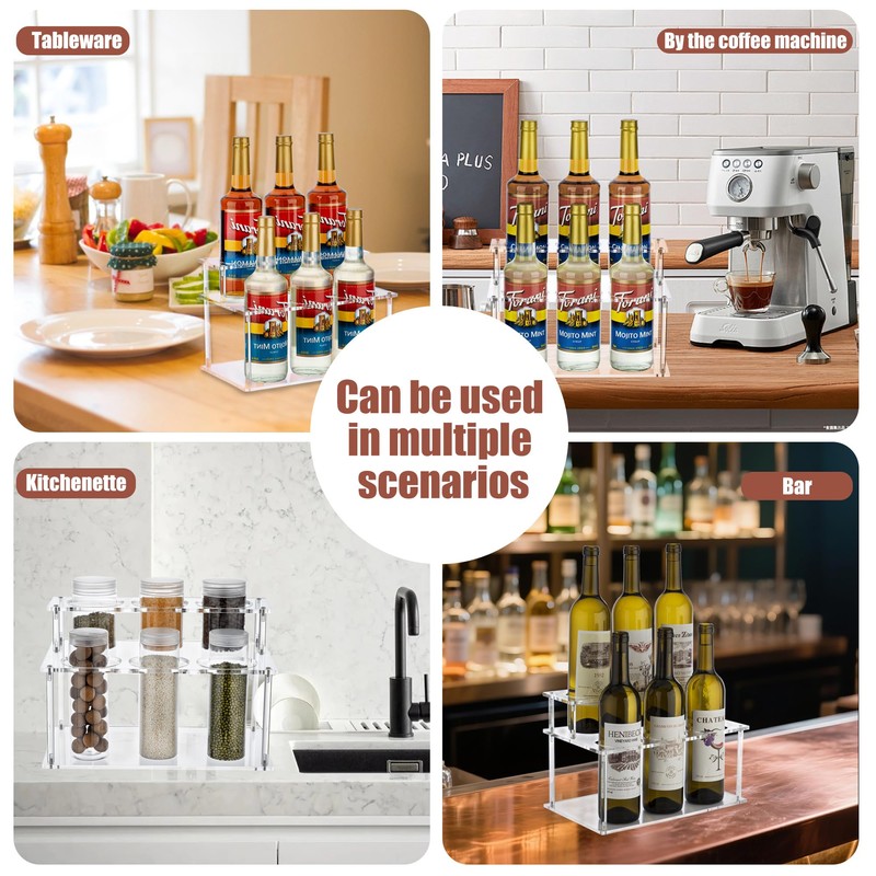 EFYSE Acrylic Coffee Syrup Organizer rack,2 Tier-6 Bottle Capacity Syrup