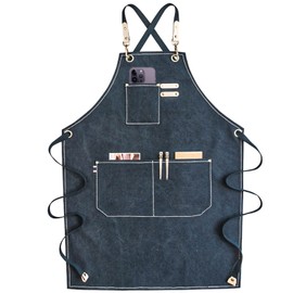 carrotez Chef Apron, Waterdrop Resistant Cotton Canvas Cross Back Adjustable Apron, M-XXL, Navy Blue, One size